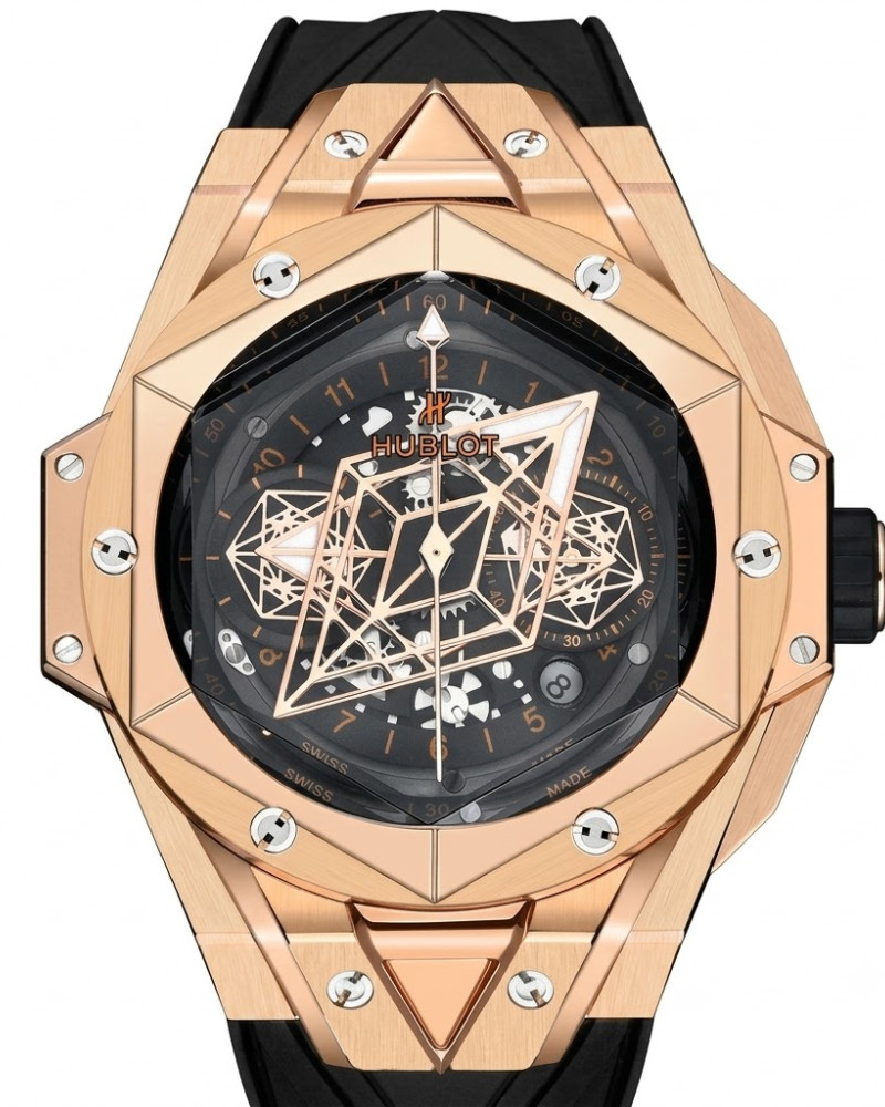 Hublot Big Bang Sang Bleu II Skeleton Dial Rose Gold Case On Black Rubber Strap