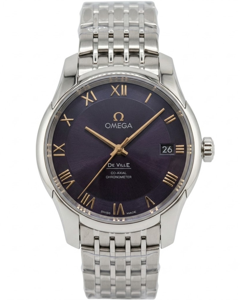 Omega De Ville Hour Vision Blue Dial Roman Numerals Steel Case On Steel Bracelet