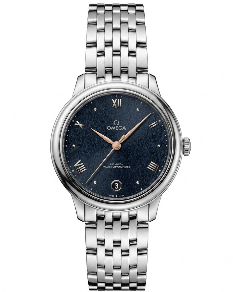 Omega De Ville Prestige Black Dial Roman Numerals Steel Case On Steel Bracelet