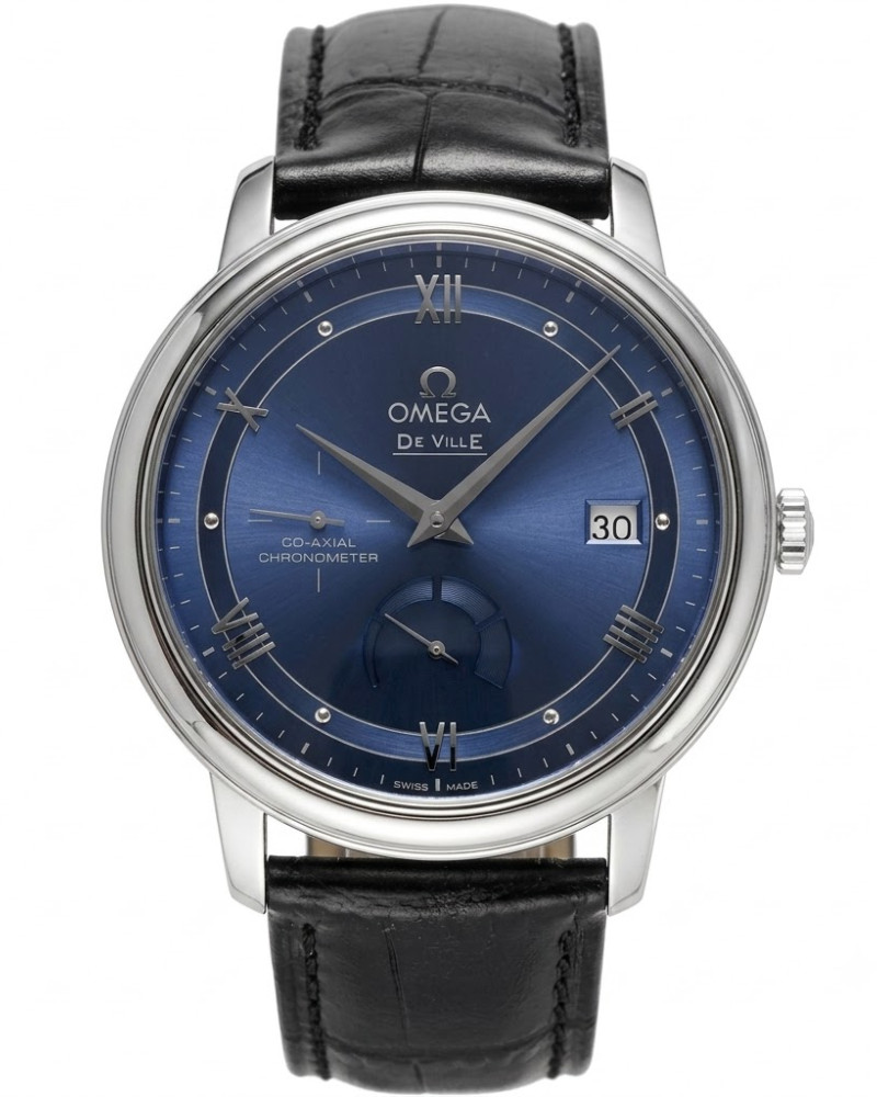 Omega De Ville Prestige Blue Dial Steel Case On Black Leather Strap