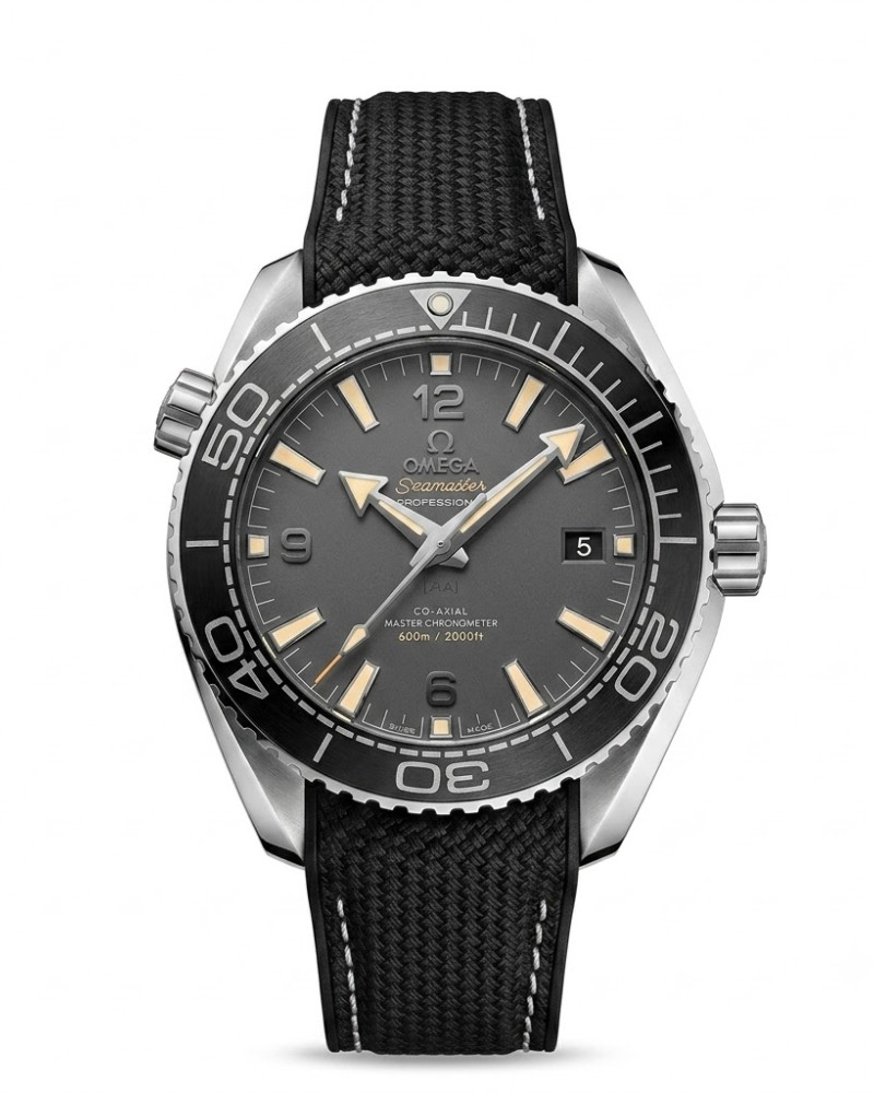Omega Seamaster Planet Ocean 600M Grey Dial Steel Ceramic Bezel On Black Fabric Strap