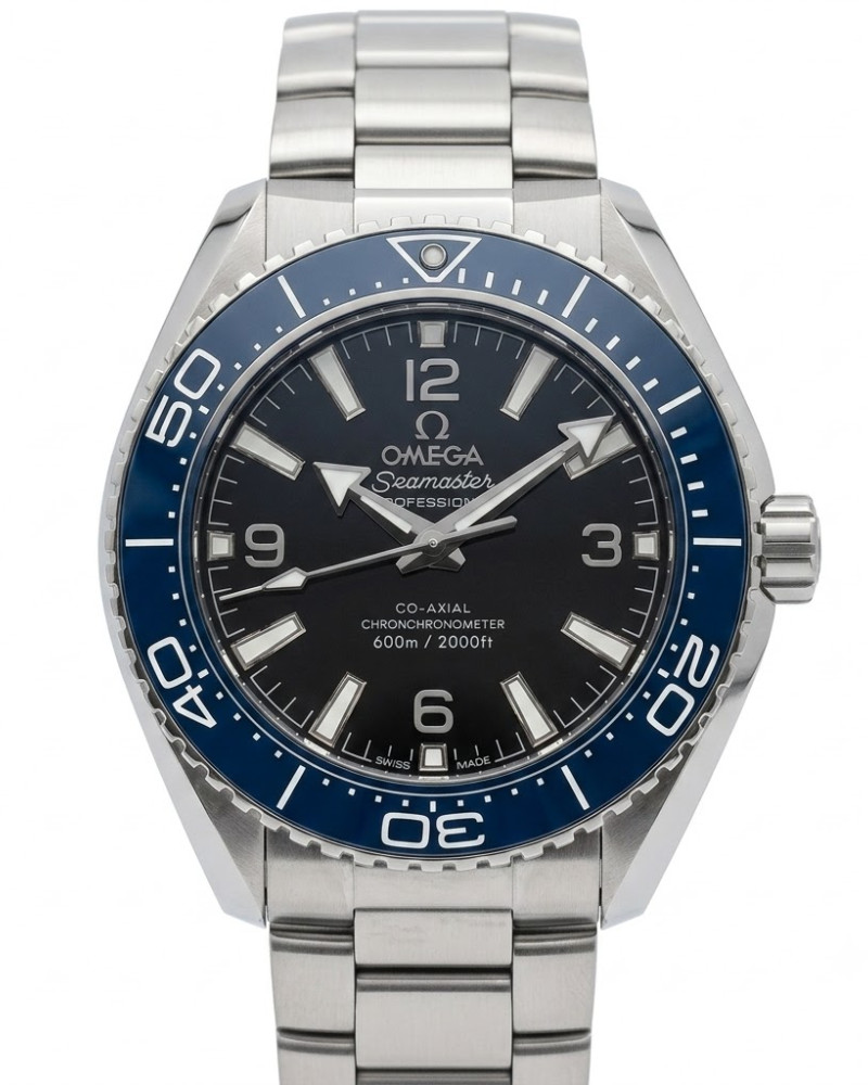 Omega Seamaster Planet Ocean Black Dial Blue Ceramic Bezel On Steel Bracelet