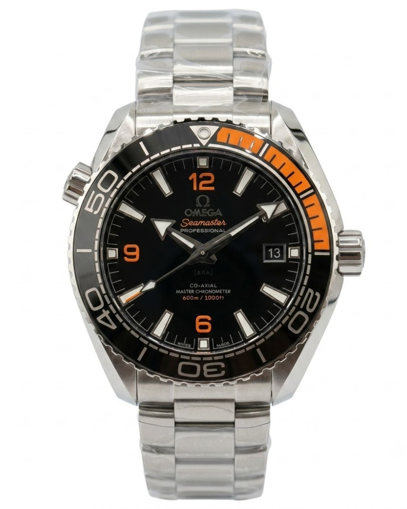 Omega Seamaster Planet Ocean Brown Dial Black Orange Ceramic Bezel On Steel Bracelet