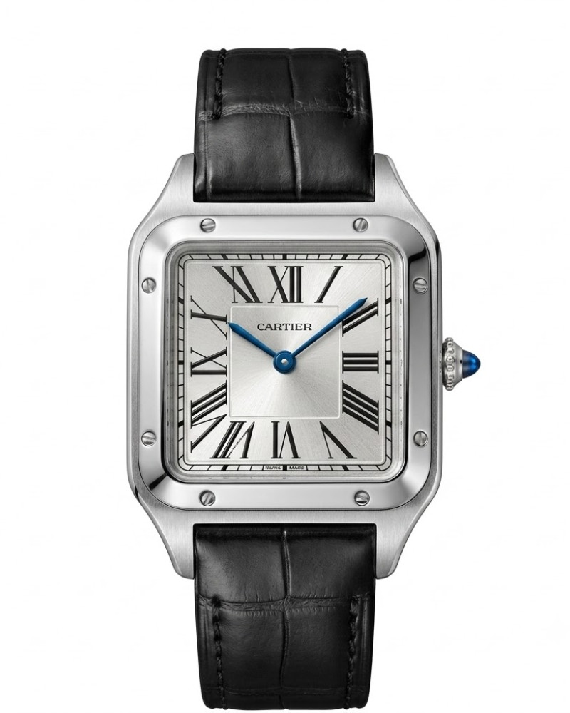 Cartier Santos-Dumont Large Steel White Dial On Leather Strap