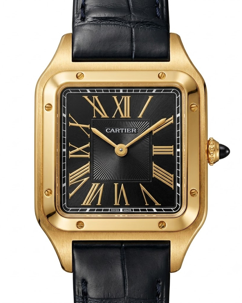 Cartier Santos-Dumont Large Yellow Gold Black Dial On Leather Strap