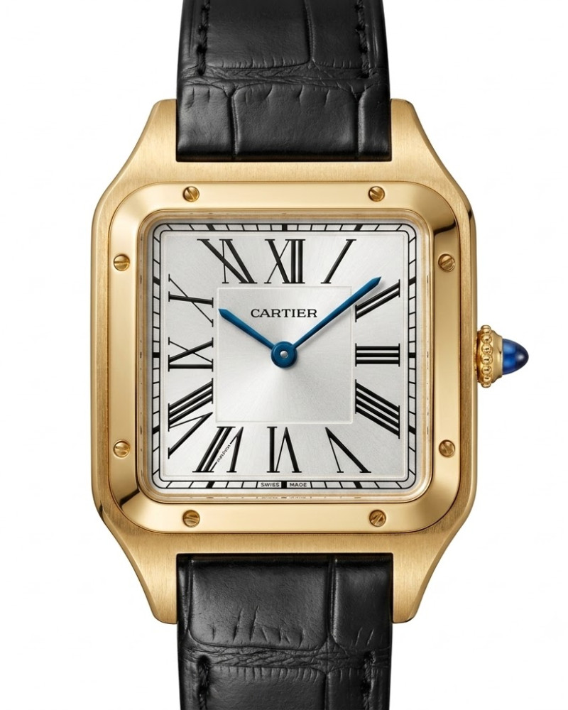 Cartier Santos-Dumont Large Yellow Gold White Dial On Leather Strap