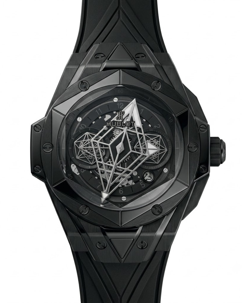 Hublot Big Bang Sang Bleu II All Black Skeleton Dial Black Ceramic Case On Black Rubber Strap