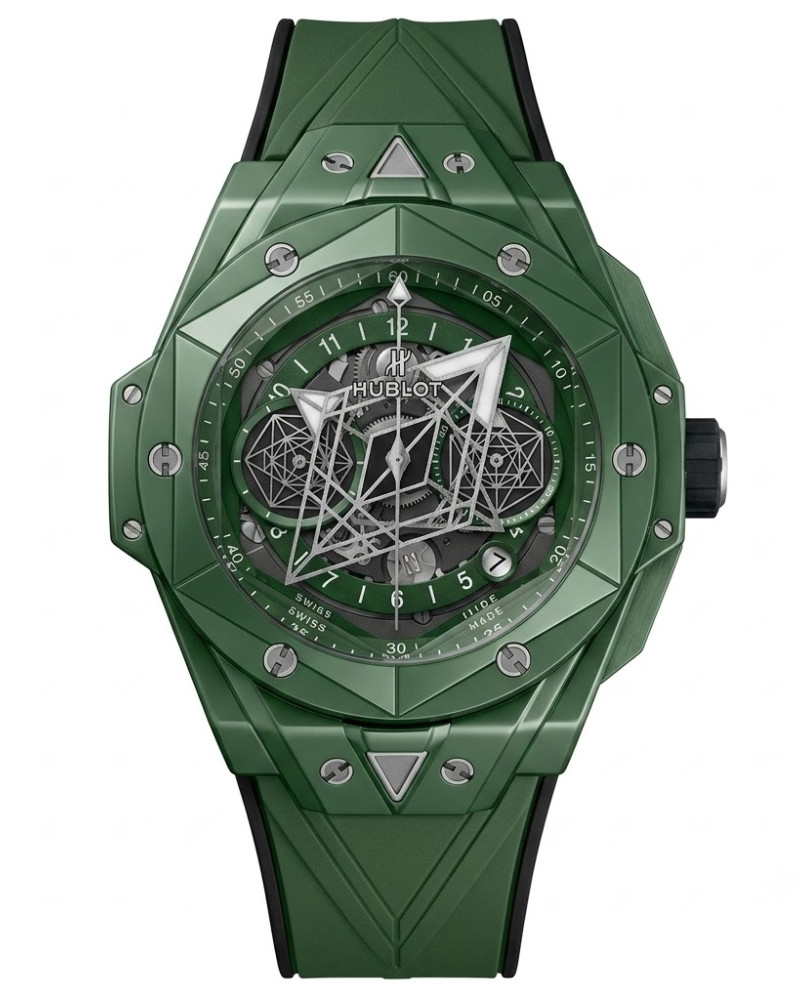 Hublot Big Bang Sang Bleu II Green Ceramic Skeleton Dial On Rubber Strap