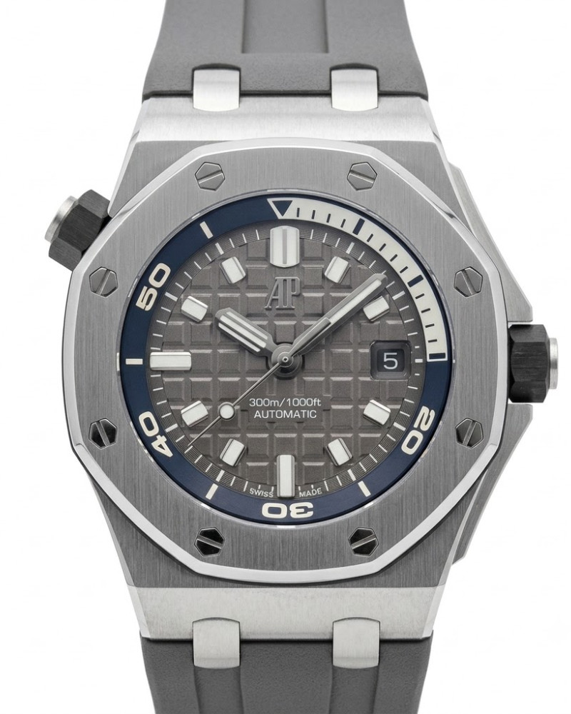 Audemars Piguet Royal Oak Offshore Diver Grey Dial Steel Bezel On Grey Rubber Strap