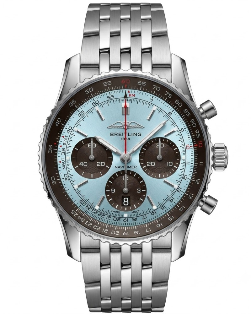 Breitling Navitimer B01 Ice Blue Dial Dark Subdials Steel Case On Steel Bracelet
