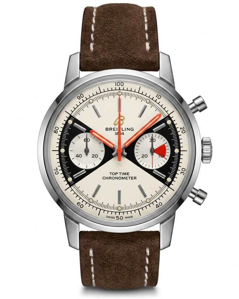 Breitling Top Time White/Panda Dial Steel Case On Brown Suede Strap