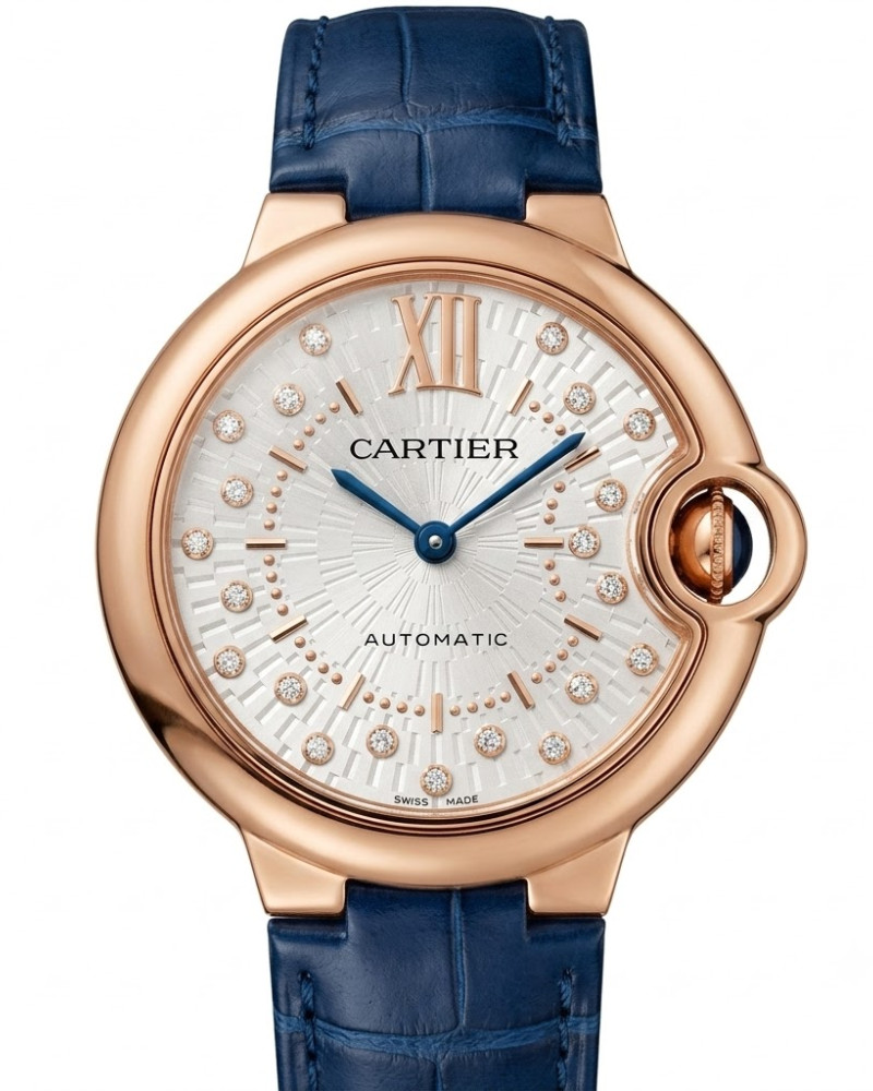 Cartier Ballon Bleu De Cartier Rose Gold Diamond Dial On Leather Strap