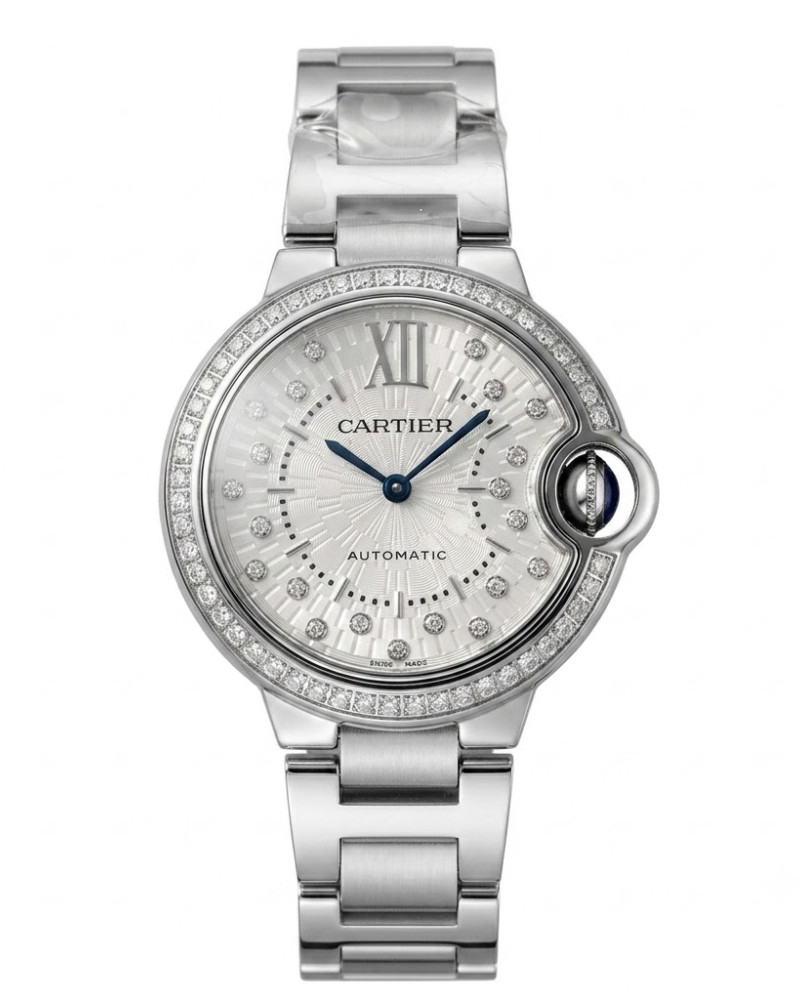 Cartier Ballon Bleu De Cartier Steel Diamond Bezel Dial On Steel Bracelet