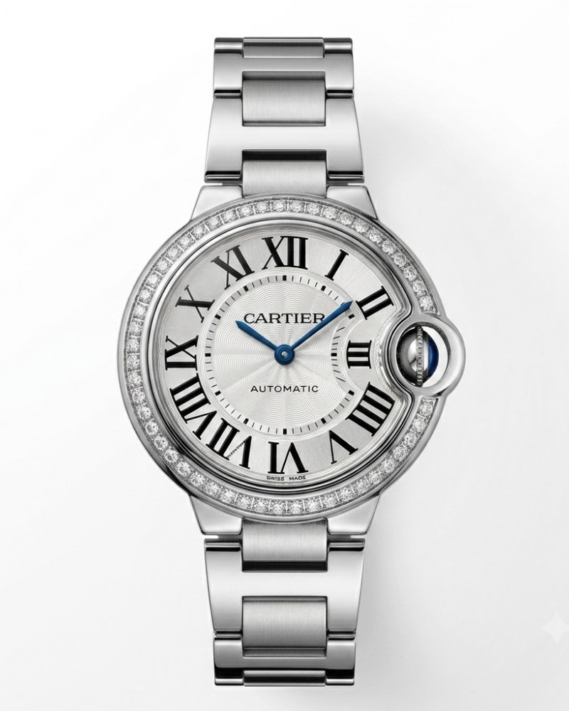Cartier Ballon Bleu De Cartier Steel Diamond Bezel White Dial On Steel Bracelet