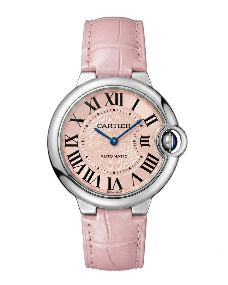 Cartier Ballon Bleu De Cartier Steel Pink Dial On Pink Leather Strap