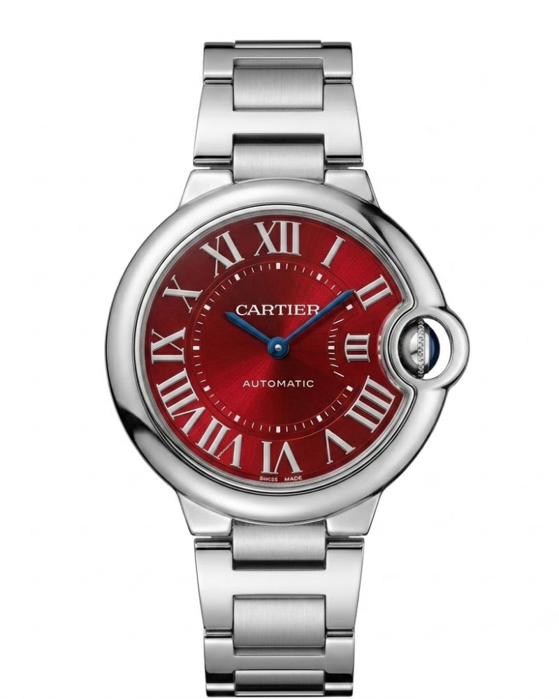 Cartier Ballon Bleu De Cartier Steel Red Dial On Steel Bracelet