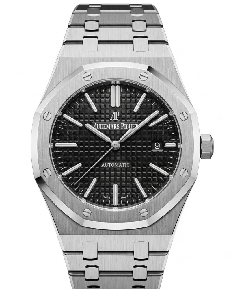 Audemars Piguet Royal Oak Black Dial Steel Bezel On Steel Bracelet