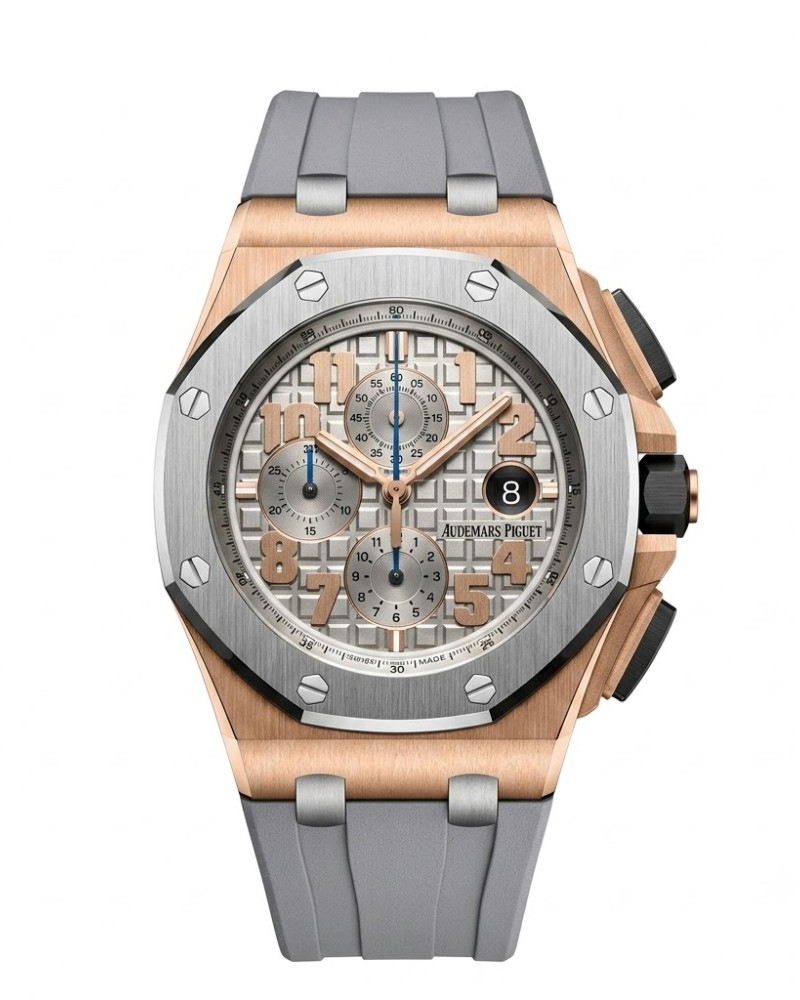 Audemars Piguet Royal Oak Offshore Chronograph Two-Tone Silver Dial On Grey Rubber Strap