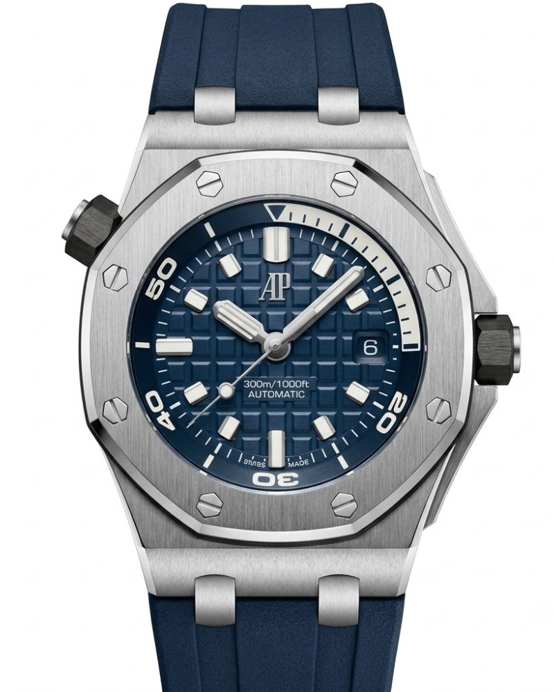 Audemars Piguet Royal Oak Offshore Diver Blue Dial Steel Bezel On Blue Rubber Strap