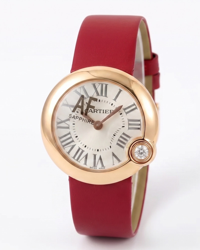 Cartier Ballon Blanc De Cartier Rose Gold White Dial On Red Satin Strap