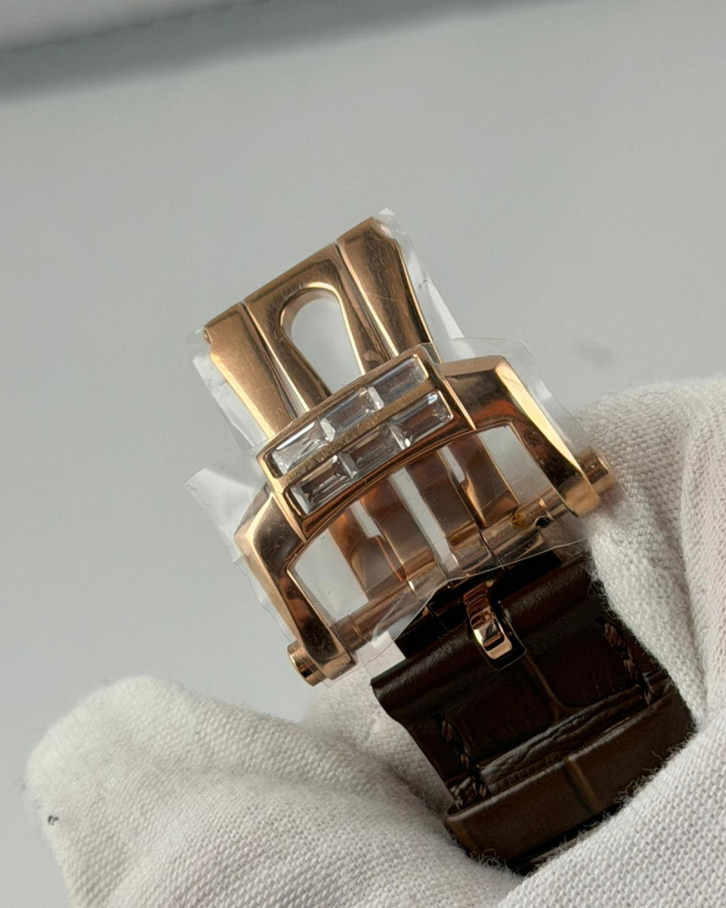 Patek Philippe Nautilus Rose Gold Brown Dial Diamond Baguette Bezel On Brown Leather Strap