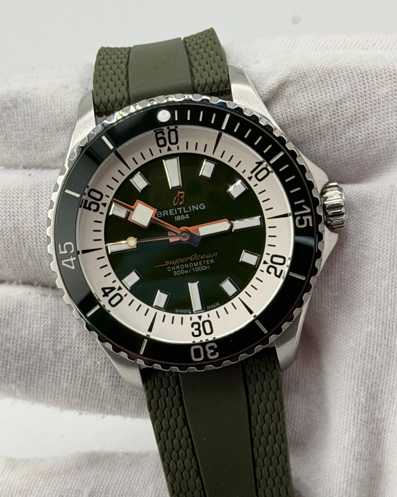 Breitling SuperOcean Green Dial On Olive Green Rubber Strap