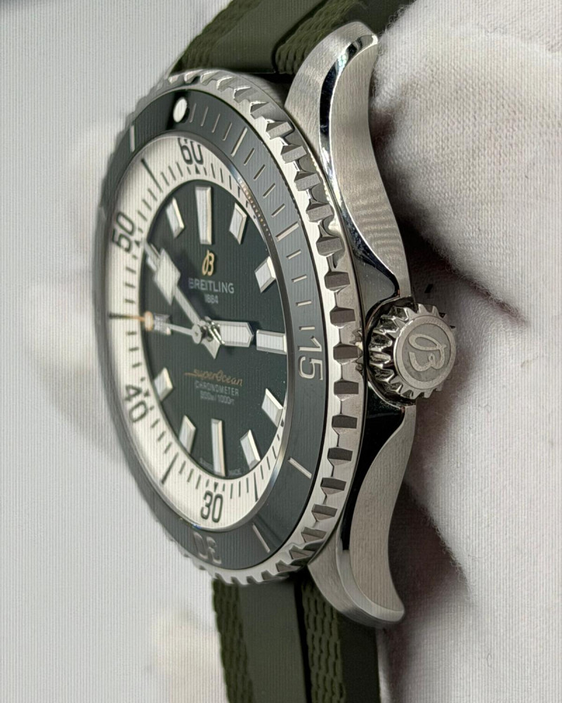 Breitling SuperOcean Green Dial On Olive Green Rubber Strap