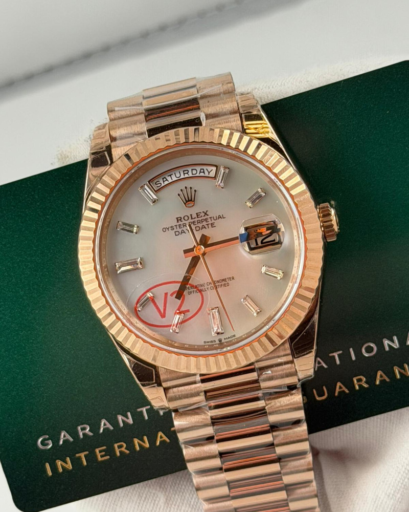 Rolex Day-Date 40 Mother Of Pearl Diamond Dial On Rose Gold President Bracelet