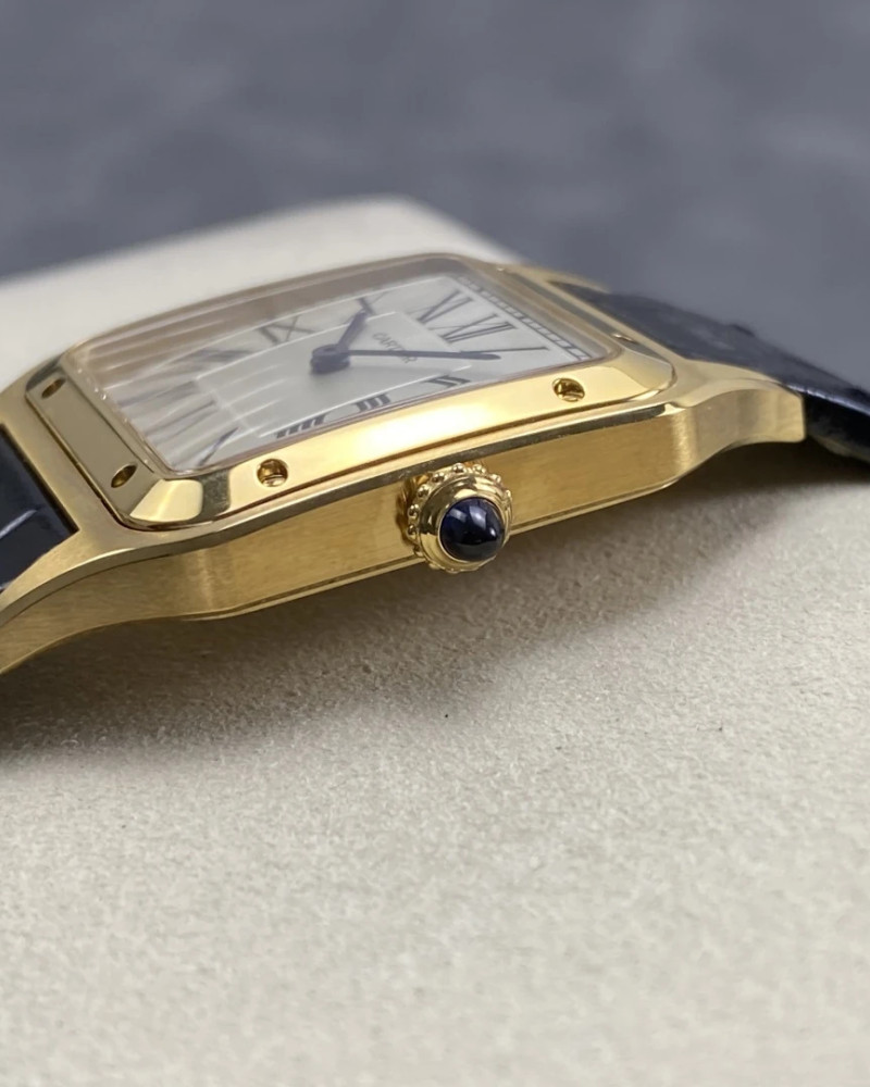 Cartier Santos-Dumont Large Yellow Gold White Dial On Leather Strap