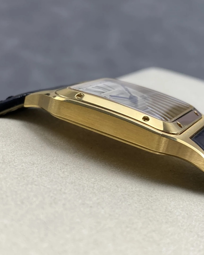 Cartier Santos-Dumont Large Yellow Gold White Dial On Leather Strap