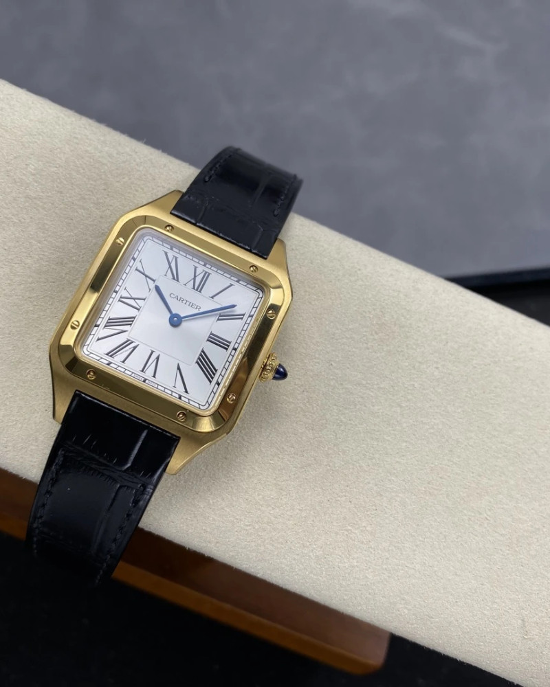 Cartier Santos-Dumont Large Yellow Gold White Dial On Leather Strap