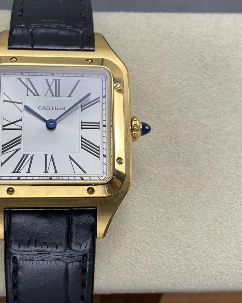 Cartier Santos-Dumont Large Yellow Gold White Dial On Leather Strap