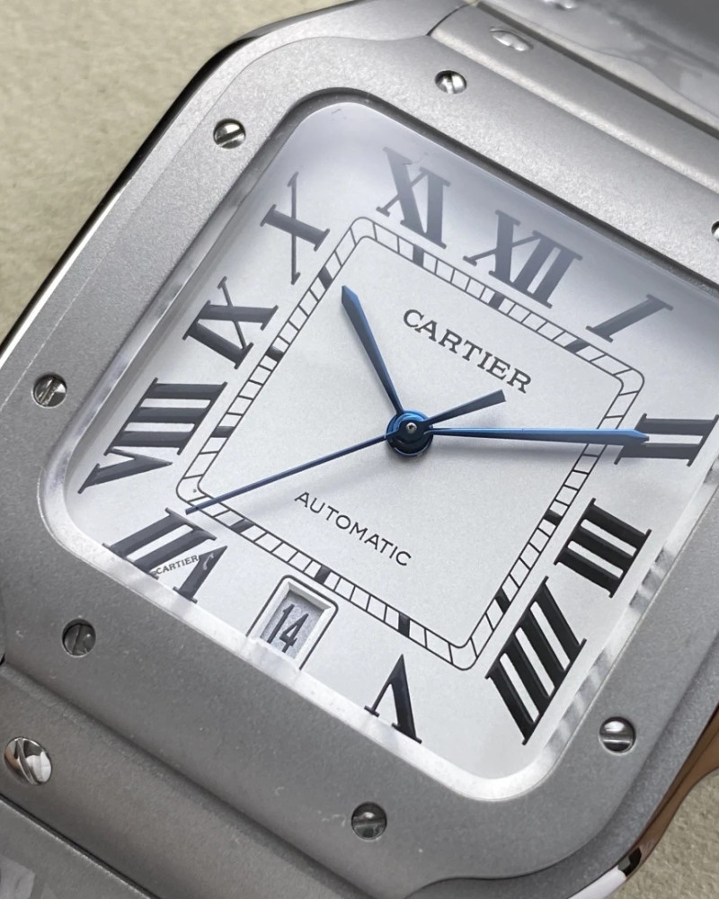 Cartier Santos De Cartier White Dial Steel Case On Steel Bracelet