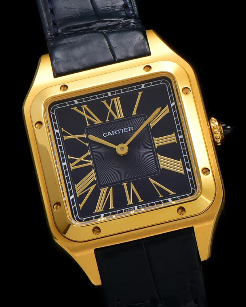 Cartier Santos-Dumont Large Yellow Gold Black Dial On Leather Strap