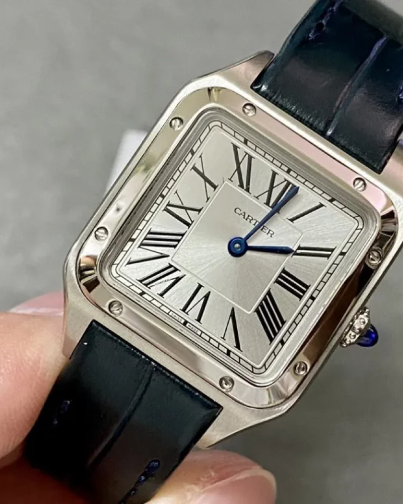 Cartier Santos-Dumont Large Steel White Dial On Leather Strap