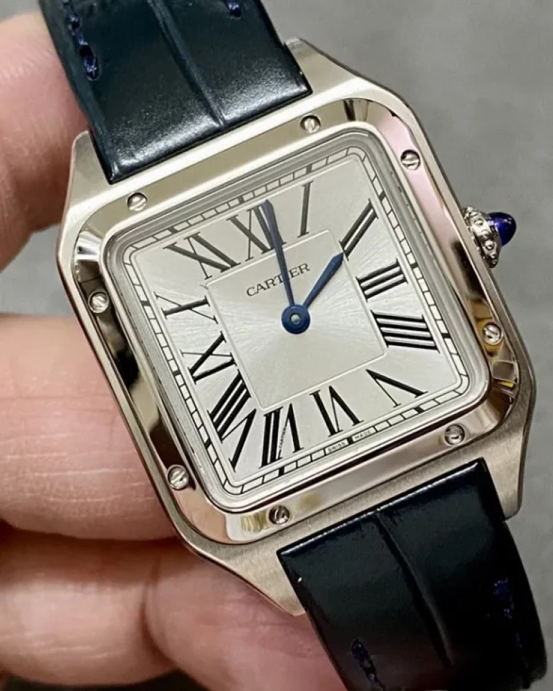 Cartier Santos-Dumont Large Steel White Dial On Leather Strap