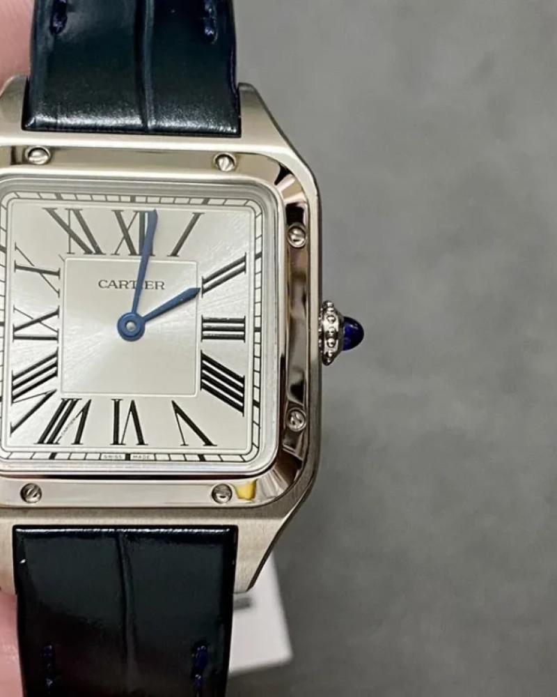 Cartier Santos-Dumont Large Steel White Dial On Leather Strap