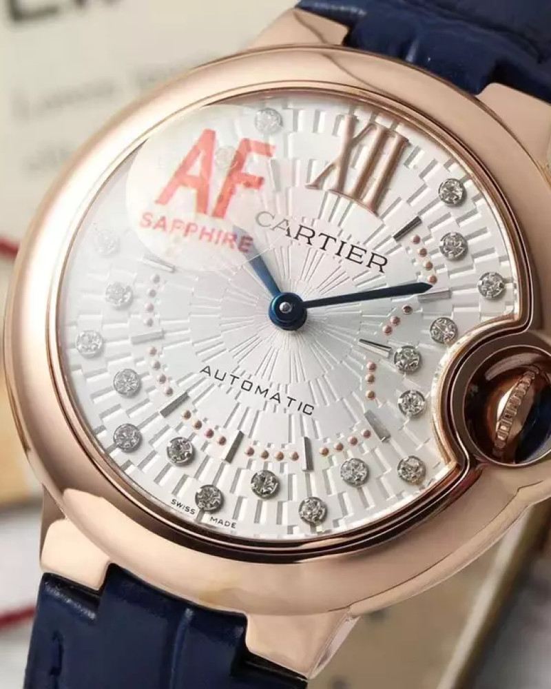 Cartier Ballon Bleu De Cartier Rose Gold Diamond Dial On Leather Strap