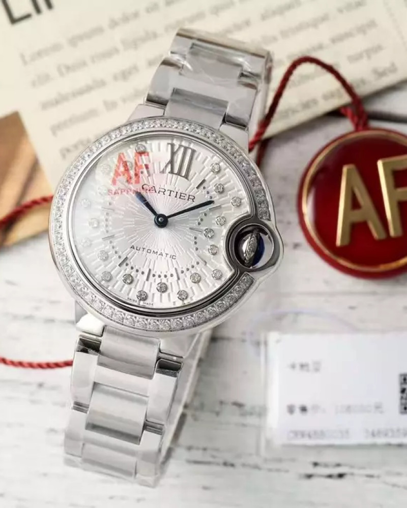 Cartier Ballon Bleu De Cartier Steel Diamond Bezel Dial On Steel Bracelet