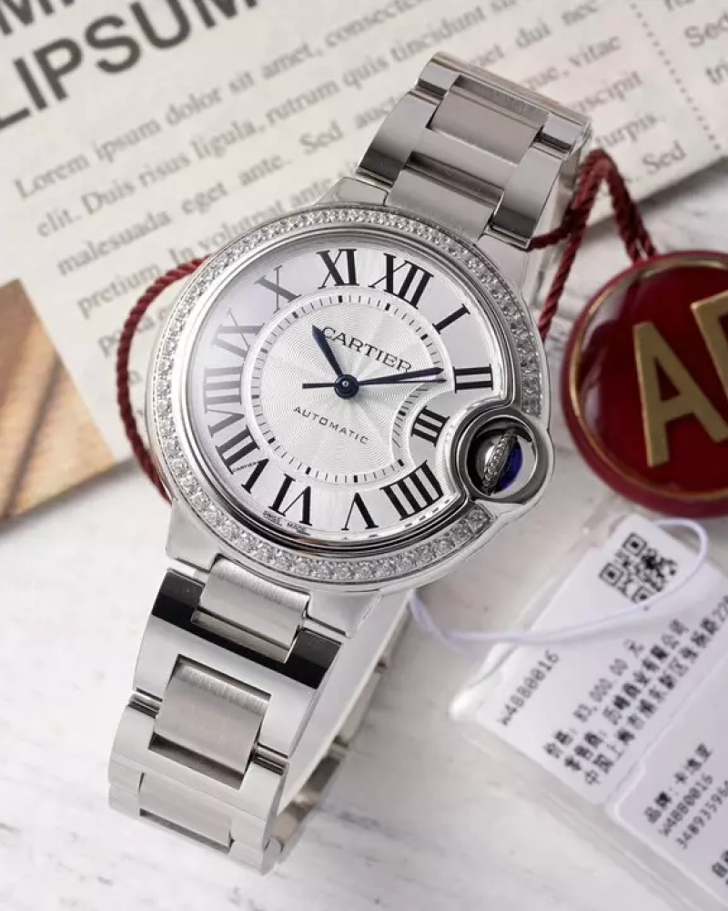 Cartier Ballon Bleu De Cartier Steel Diamond Bezel White Dial On Steel Bracelet