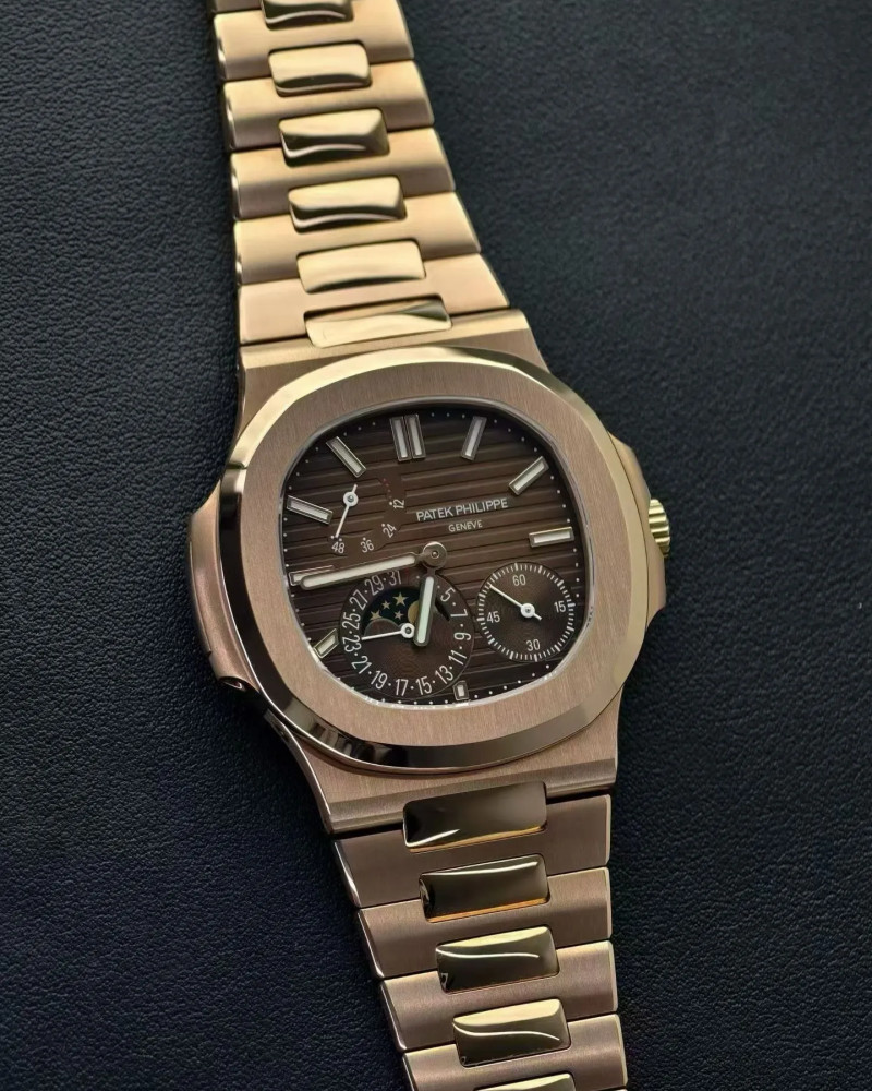 Patek Philippe Nautilus Moonphase Rose Gold Brown Dial On Rose Gold Bracelet