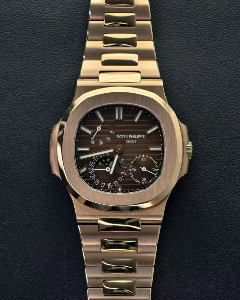 Patek Philippe Nautilus Moonphase Rose Gold Brown Dial On Rose Gold Bracelet