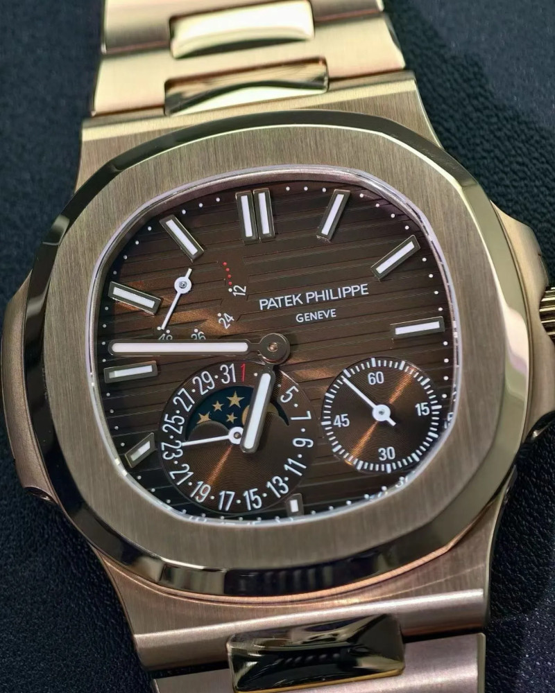 Patek Philippe Nautilus Moonphase Rose Gold Brown Dial On Rose Gold Bracelet