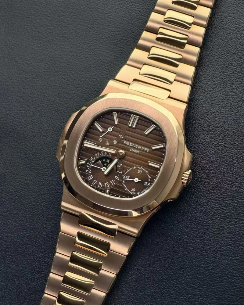 Patek Philippe Nautilus Moonphase Rose Gold Brown Dial On Rose Gold Bracelet