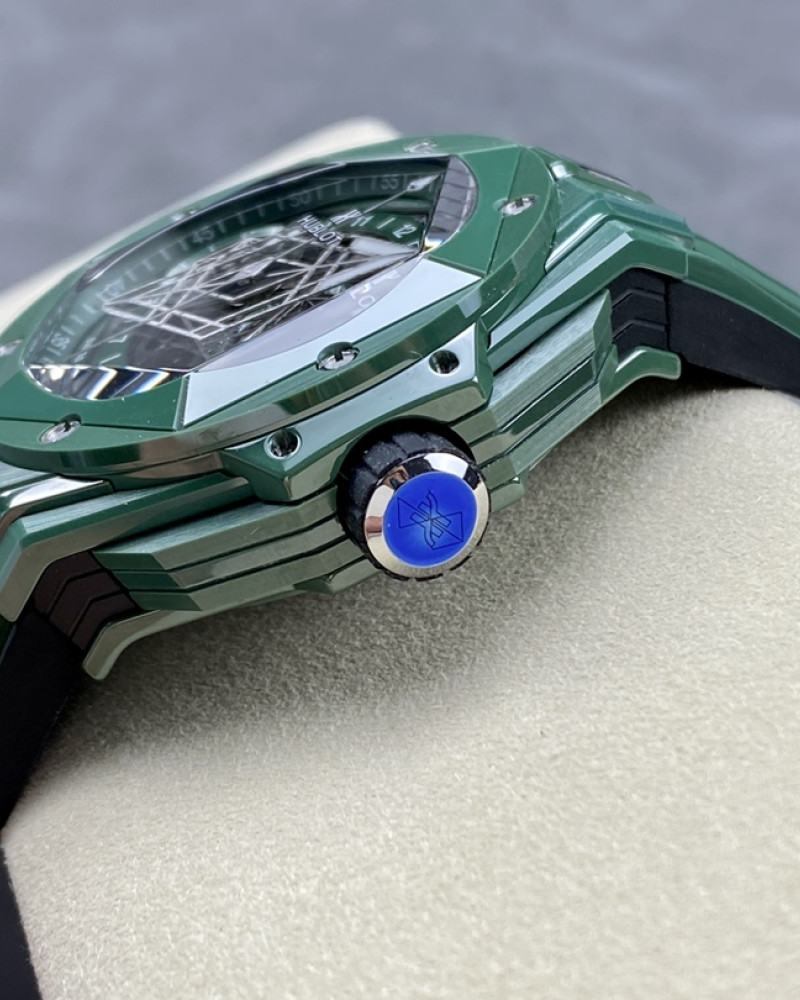 Hublot Big Bang Sang Bleu II Green Ceramic Skeleton Dial On Rubber Strap