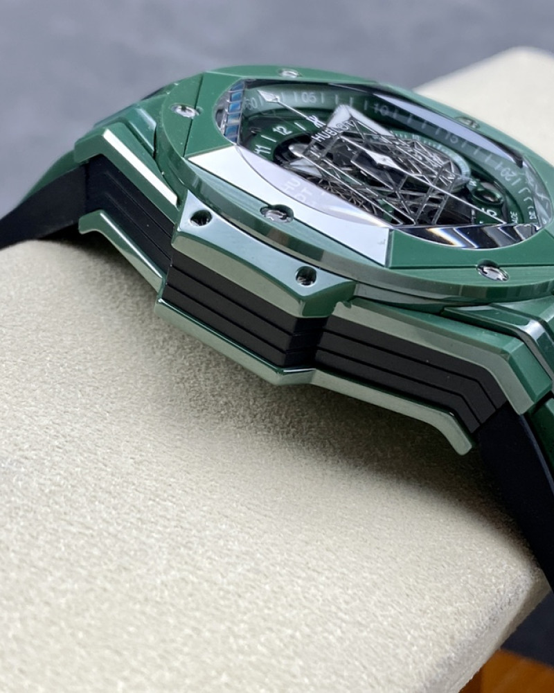 Hublot Big Bang Sang Bleu II Green Ceramic Skeleton Dial On Rubber Strap