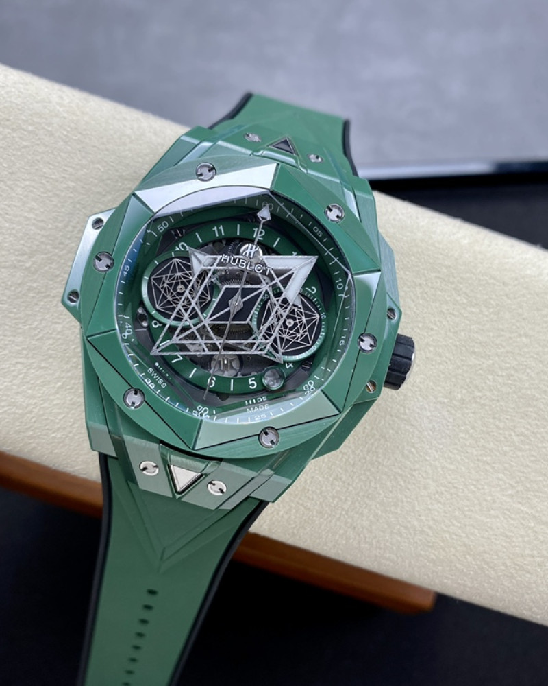 Hublot Big Bang Sang Bleu II Green Ceramic Skeleton Dial On Rubber Strap