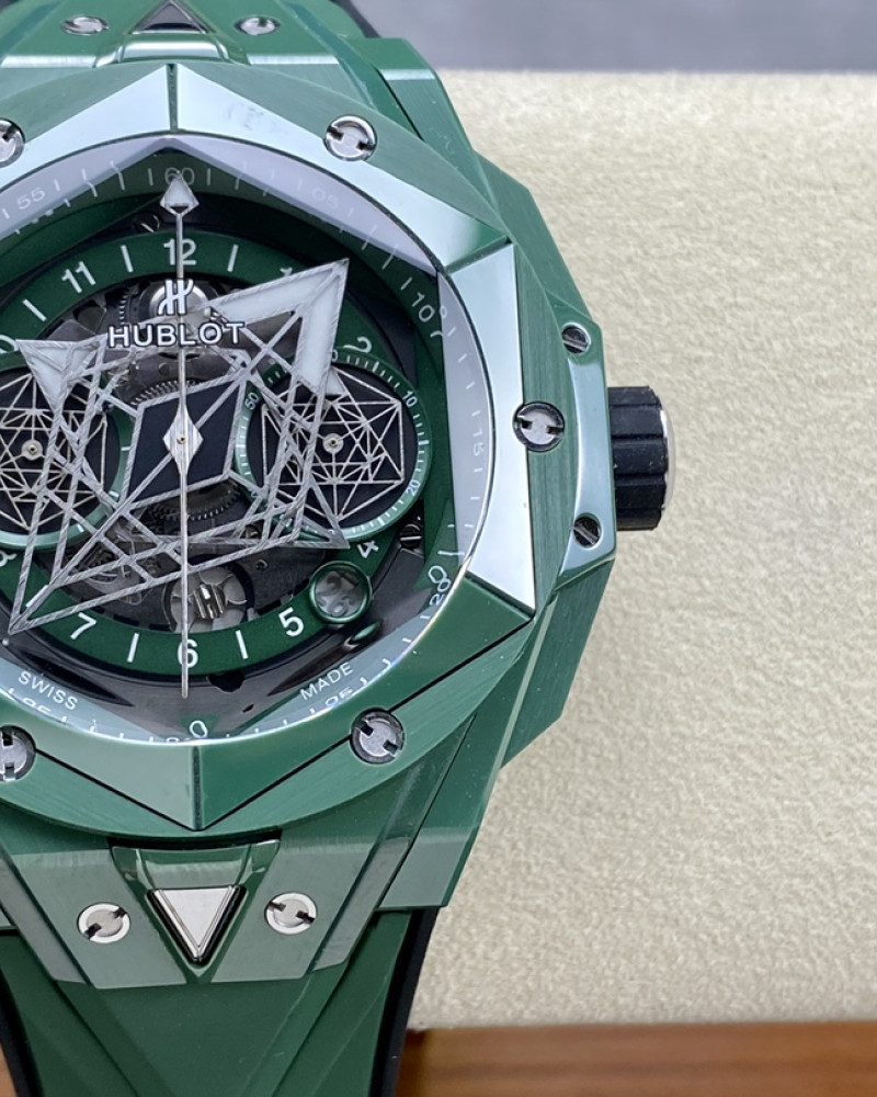 Hublot Big Bang Sang Bleu II Green Ceramic Skeleton Dial On Rubber Strap