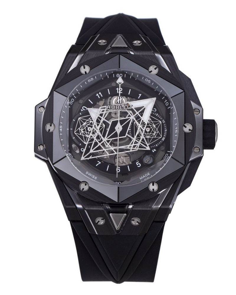 Hublot Big Bang Sang Bleu II Black Ceramic Skeleton Dial On Rubber Strap