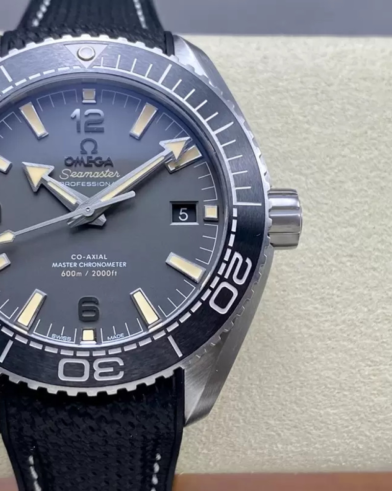 Omega Seamaster Planet Ocean 600M Grey Dial Steel Ceramic Bezel On Black Fabric Strap